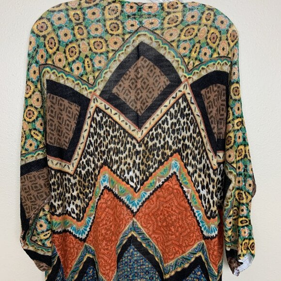 Chicos Womens 2 Large 3/4 Sleeve Cardigan Sweater Open Peacock Print Boho Rayon - Picture 7 of 15
